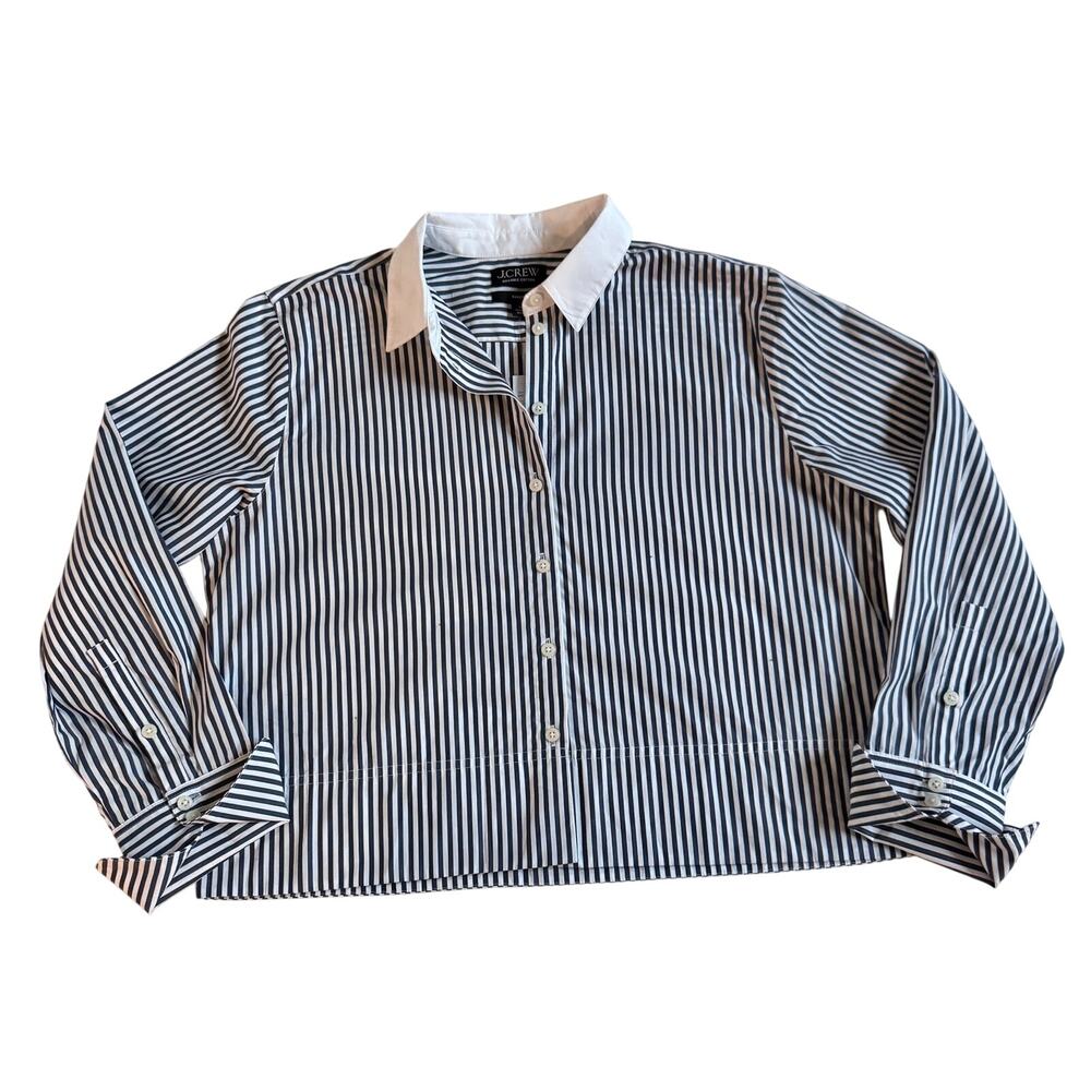 J.Crew Cropped Dark Evening Striped Garçon Shirt Size 10 NEW Womens Preppy NWT - Picture 5 of 14